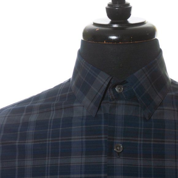 Theory Navy and Gray Check Sylvain Imandra Shirt - Picture 2 of 5